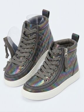 NWOT BILLY Footwear High Top Sneakers Iridescent Quilted Rainbow Adaptive Zip 7